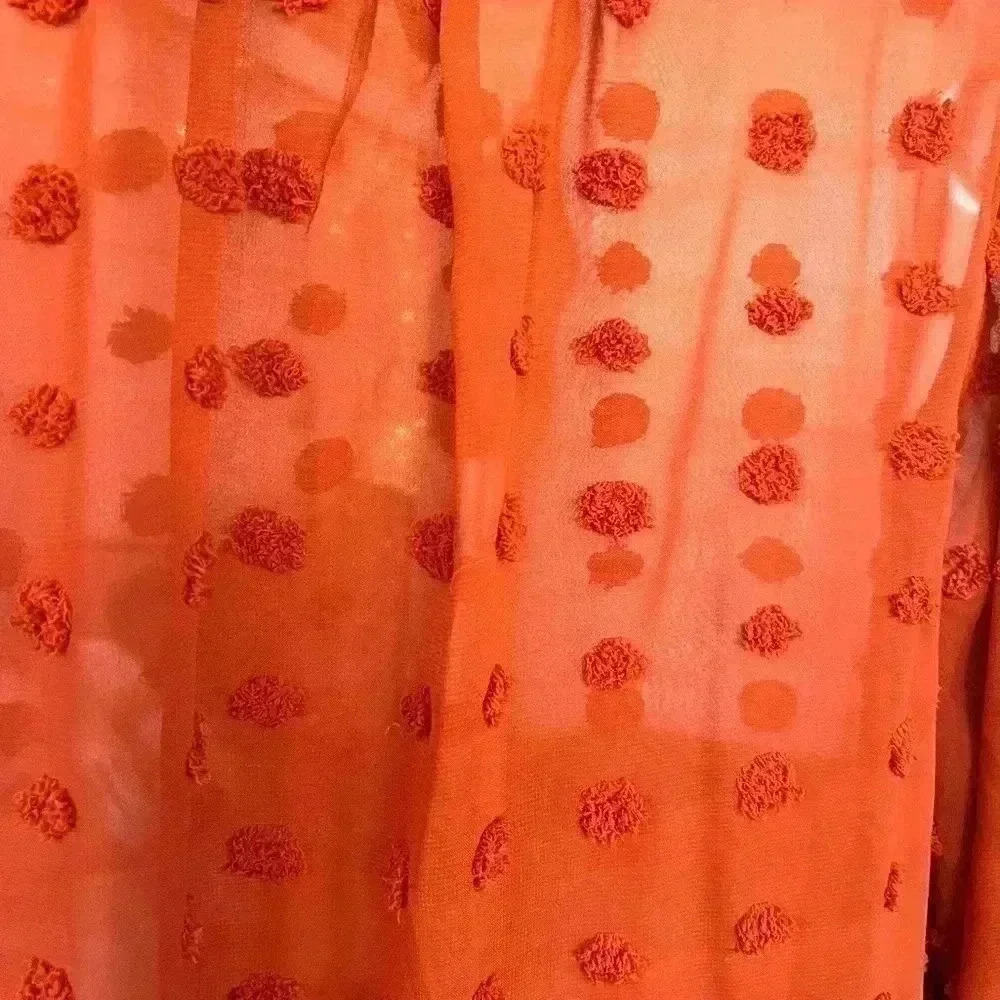 SHEIN Orange Blouse with Pom Poms and a Singapore Collar Size Lg. - Picture 9 of 10